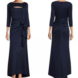 XSCAPE Scuba Boat Neck 3/4 Sleeve Cut-Out Ruched Side Bow Gown Size 18W